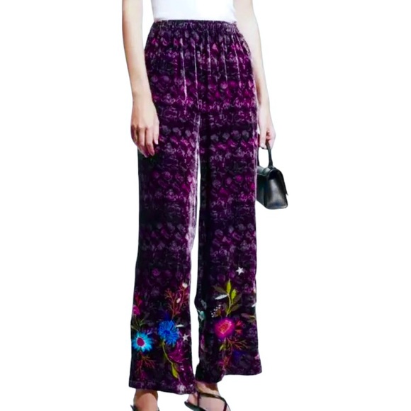 JOHNNY WAS: NWT Ulla Floral-Embroidered Velvet Pants -Size...
